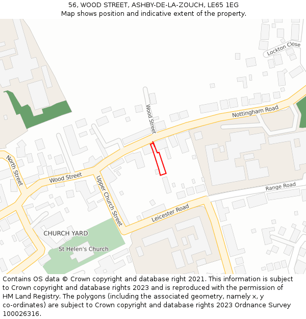 56, WOOD STREET, ASHBY-DE-LA-ZOUCH, LE65 1EG: Location map and indicative extent of plot
