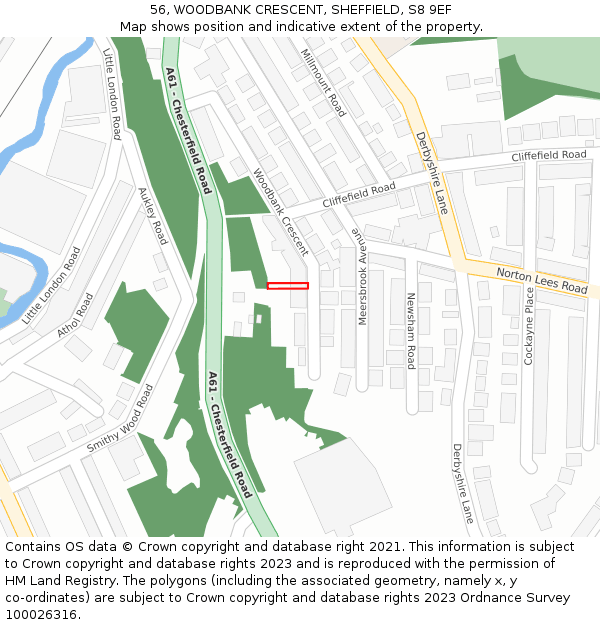 56, WOODBANK CRESCENT, SHEFFIELD, S8 9EF: Location map and indicative extent of plot