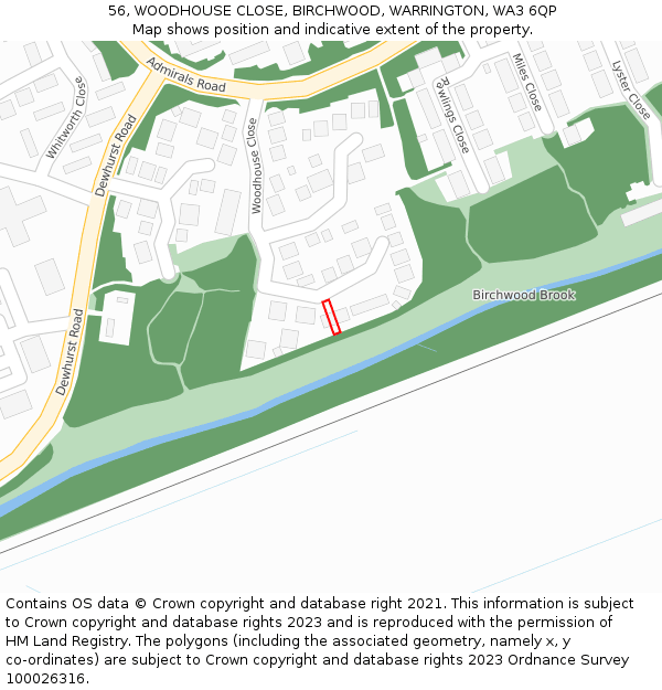 56, WOODHOUSE CLOSE, BIRCHWOOD, WARRINGTON, WA3 6QP: Location map and indicative extent of plot