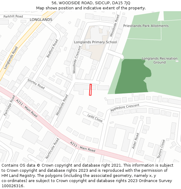 56, WOODSIDE ROAD, SIDCUP, DA15 7JQ: Location map and indicative extent of plot