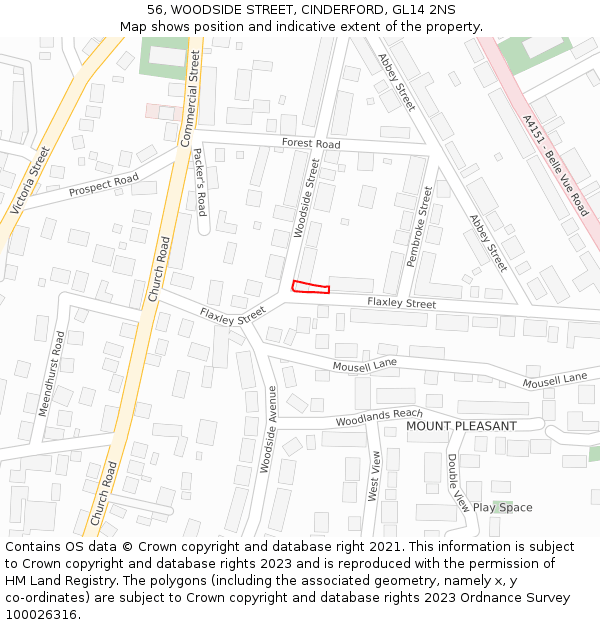 56, WOODSIDE STREET, CINDERFORD, GL14 2NS: Location map and indicative extent of plot