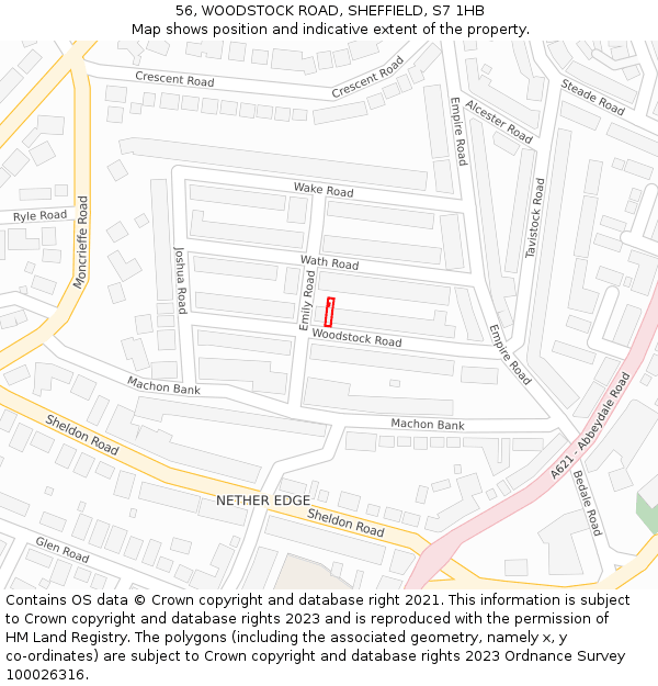 56, WOODSTOCK ROAD, SHEFFIELD, S7 1HB: Location map and indicative extent of plot
