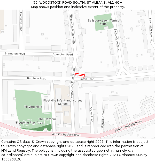 56, WOODSTOCK ROAD SOUTH, ST ALBANS, AL1 4QH: Location map and indicative extent of plot