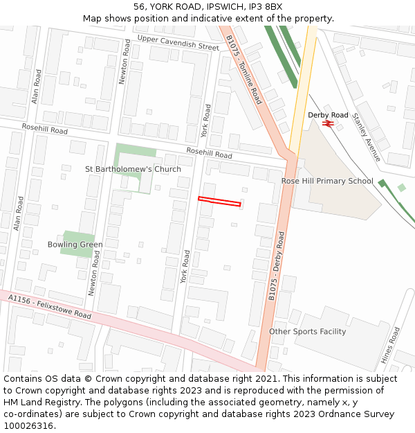 56, YORK ROAD, IPSWICH, IP3 8BX: Location map and indicative extent of plot
