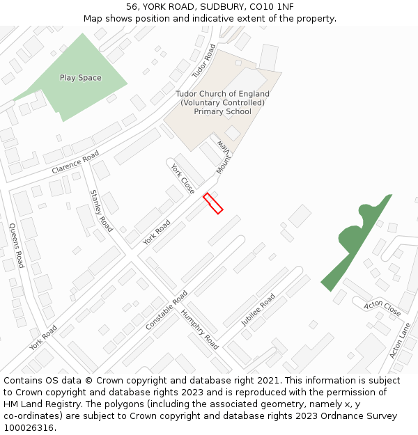 56, YORK ROAD, SUDBURY, CO10 1NF: Location map and indicative extent of plot