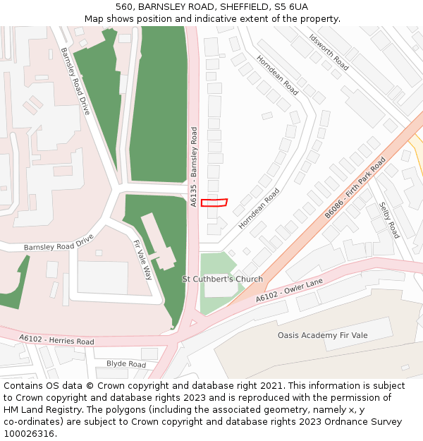 560, BARNSLEY ROAD, SHEFFIELD, S5 6UA: Location map and indicative extent of plot