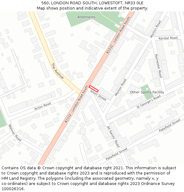 560, LONDON ROAD SOUTH, LOWESTOFT, NR33 0LE: Location map and indicative extent of plot