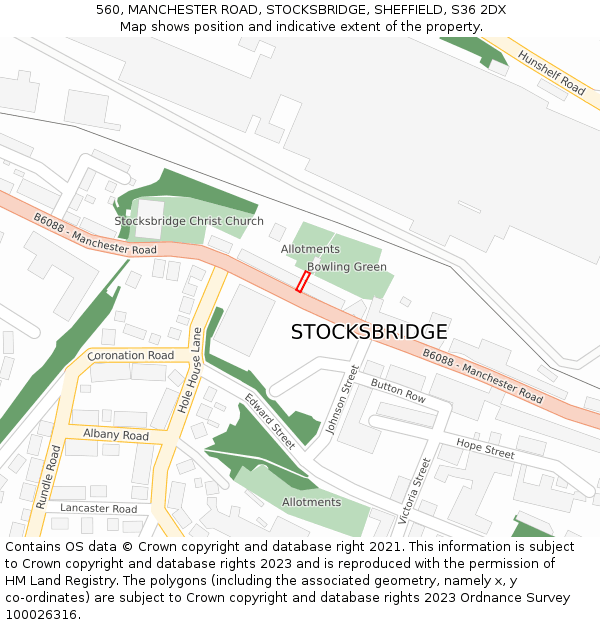 560, MANCHESTER ROAD, STOCKSBRIDGE, SHEFFIELD, S36 2DX: Location map and indicative extent of plot