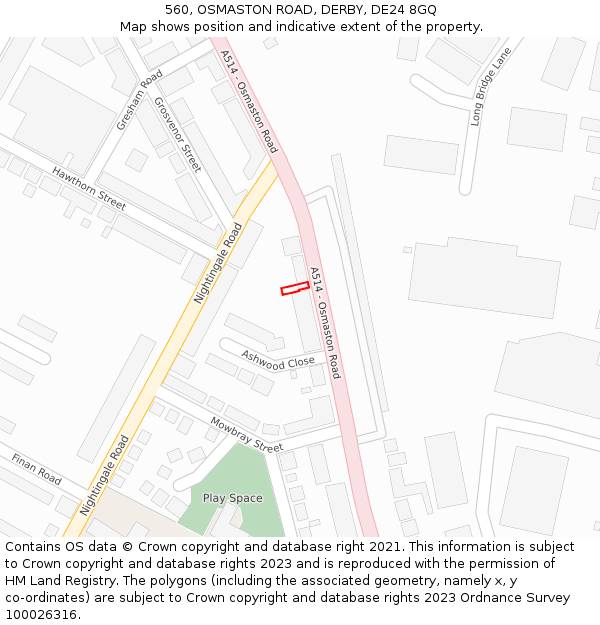 560, OSMASTON ROAD, DERBY, DE24 8GQ: Location map and indicative extent of plot