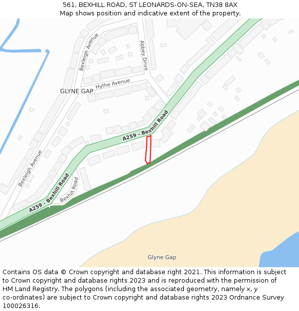561, BEXHILL ROAD, ST LEONARDS-ON-SEA, TN38 8AX: Location map and indicative extent of plot