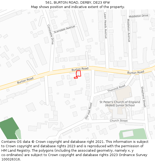 561, BURTON ROAD, DERBY, DE23 6FW: Location map and indicative extent of plot