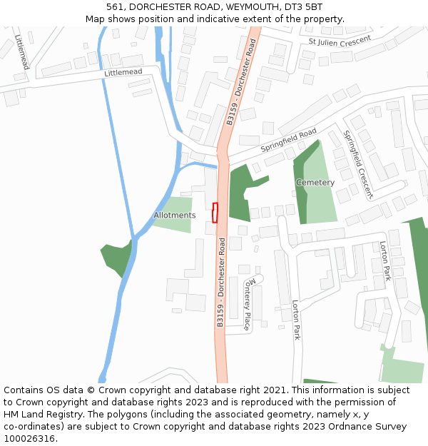 561, DORCHESTER ROAD, WEYMOUTH, DT3 5BT: Location map and indicative extent of plot