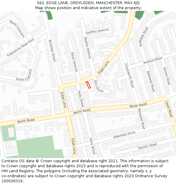 562, EDGE LANE, DROYLSDEN, MANCHESTER, M43 6JQ: Location map and indicative extent of plot