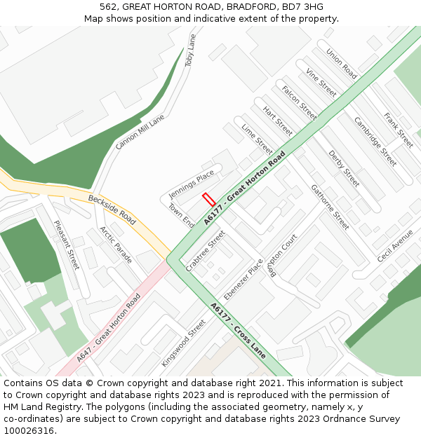 562, GREAT HORTON ROAD, BRADFORD, BD7 3HG: Location map and indicative extent of plot