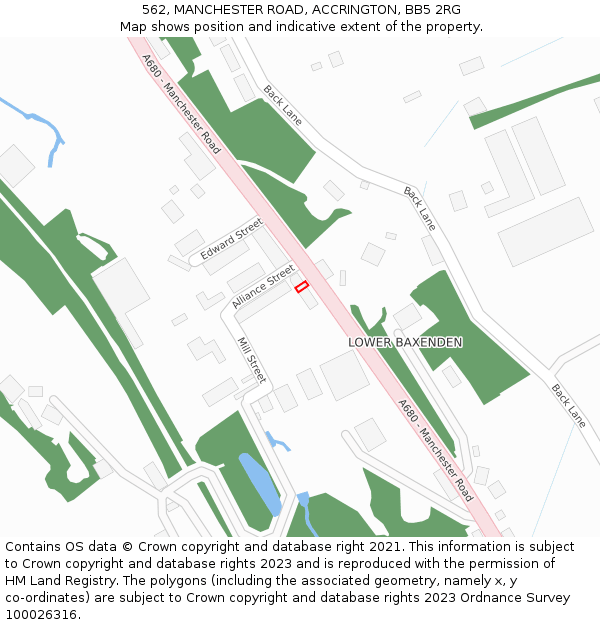 562, MANCHESTER ROAD, ACCRINGTON, BB5 2RG: Location map and indicative extent of plot