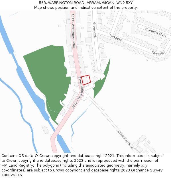 563, WARRINGTON ROAD, ABRAM, WIGAN, WN2 5XY: Location map and indicative extent of plot