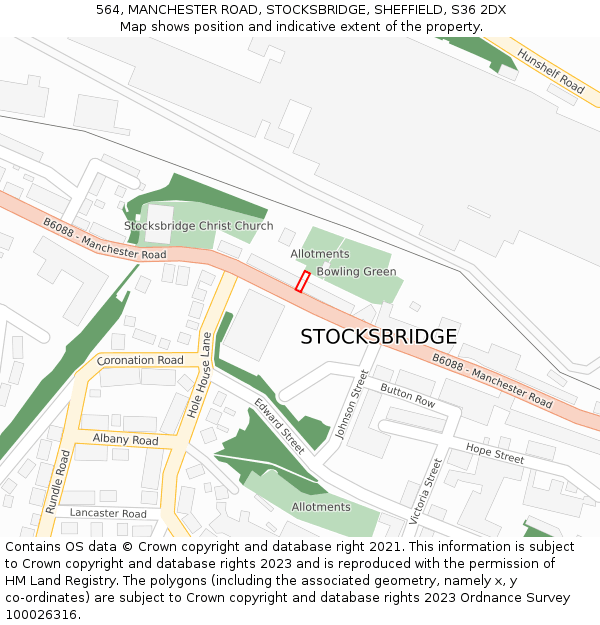 564, MANCHESTER ROAD, STOCKSBRIDGE, SHEFFIELD, S36 2DX: Location map and indicative extent of plot