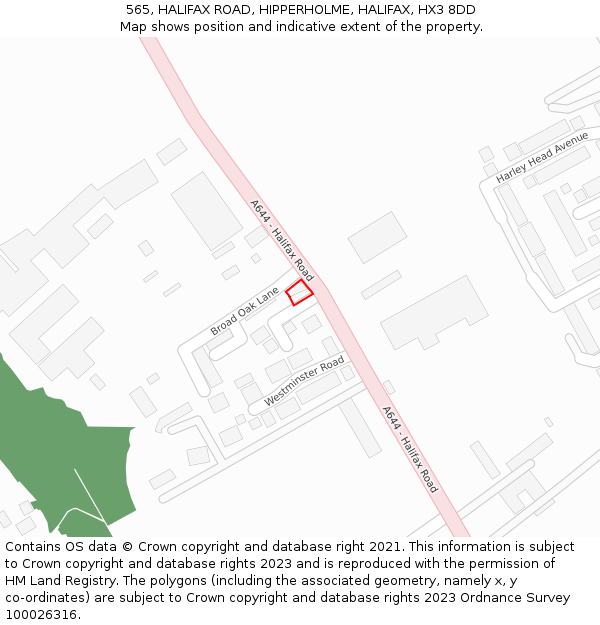 565, HALIFAX ROAD, HIPPERHOLME, HALIFAX, HX3 8DD: Location map and indicative extent of plot
