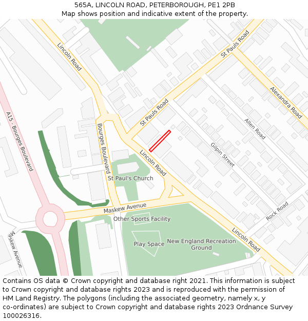 565A, LINCOLN ROAD, PETERBOROUGH, PE1 2PB: Location map and indicative extent of plot