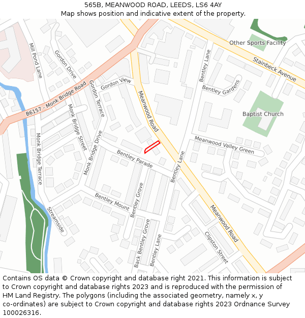 565B, MEANWOOD ROAD, LEEDS, LS6 4AY: Location map and indicative extent of plot