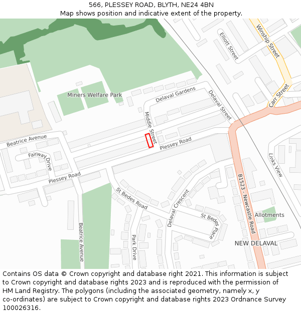 566, PLESSEY ROAD, BLYTH, NE24 4BN: Location map and indicative extent of plot