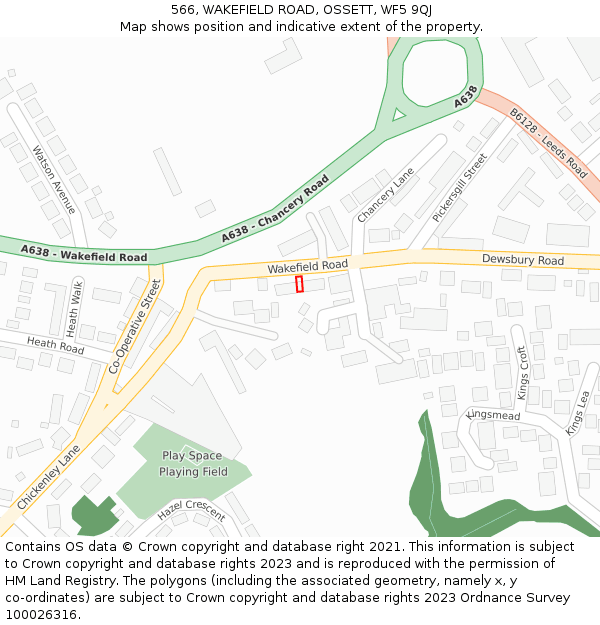 566, WAKEFIELD ROAD, OSSETT, WF5 9QJ: Location map and indicative extent of plot