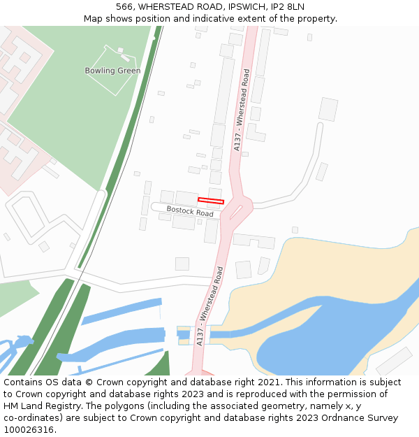 566, WHERSTEAD ROAD, IPSWICH, IP2 8LN: Location map and indicative extent of plot