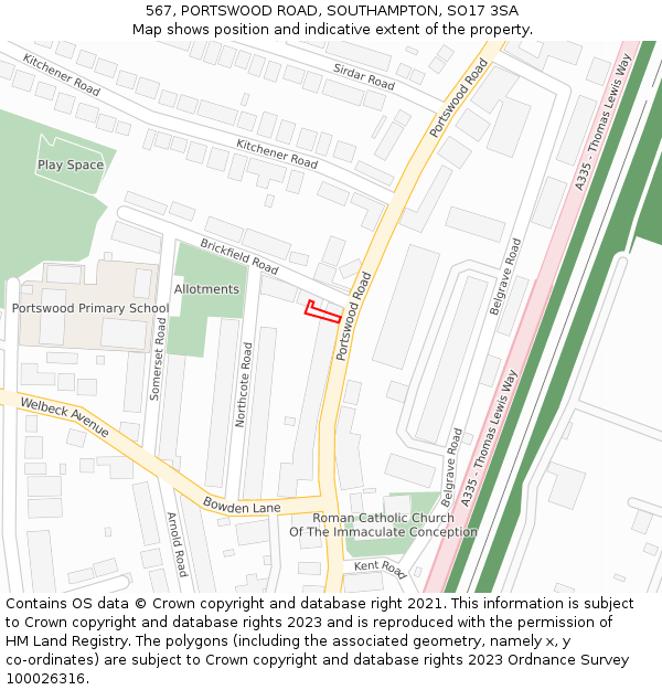 567, PORTSWOOD ROAD, SOUTHAMPTON, SO17 3SA: Location map and indicative extent of plot