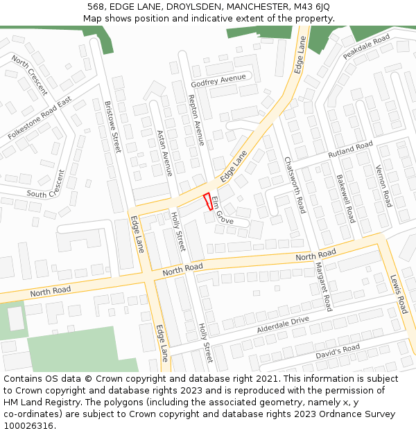 568, EDGE LANE, DROYLSDEN, MANCHESTER, M43 6JQ: Location map and indicative extent of plot