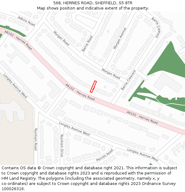 568, HERRIES ROAD, SHEFFIELD, S5 8TR: Location map and indicative extent of plot