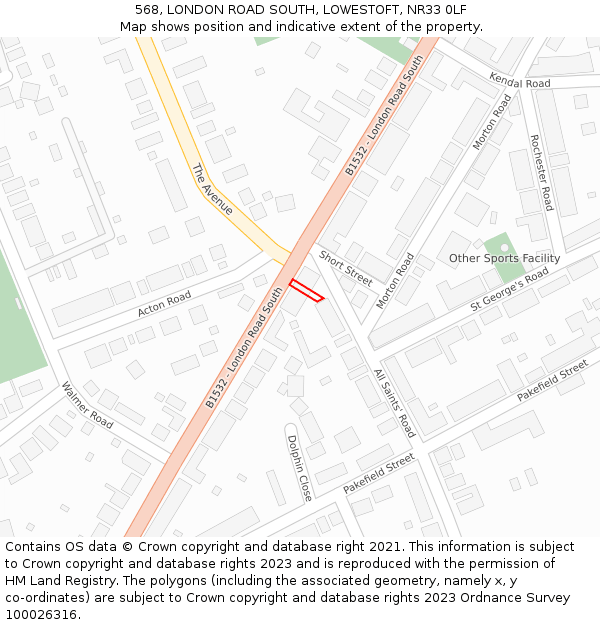 568, LONDON ROAD SOUTH, LOWESTOFT, NR33 0LF: Location map and indicative extent of plot