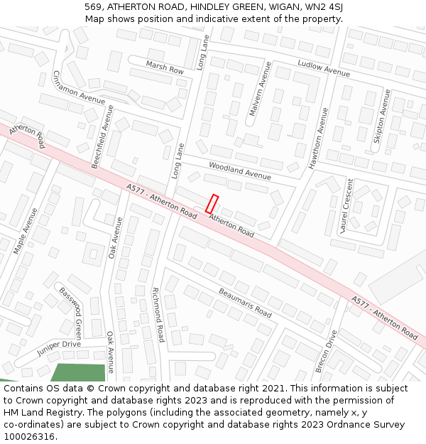 569, ATHERTON ROAD, HINDLEY GREEN, WIGAN, WN2 4SJ: Location map and indicative extent of plot