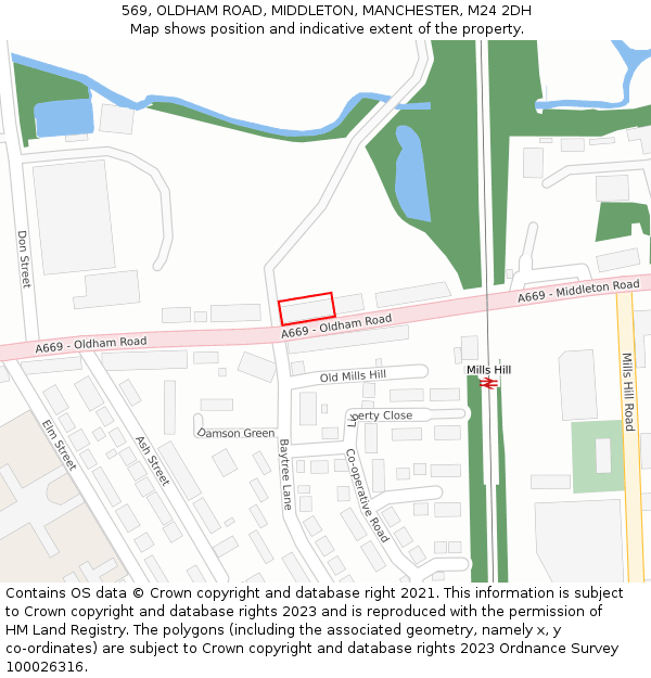 569, OLDHAM ROAD, MIDDLETON, MANCHESTER, M24 2DH: Location map and indicative extent of plot