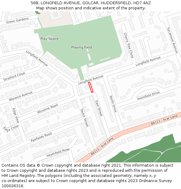 56B, LONGFIELD AVENUE, GOLCAR, HUDDERSFIELD, HD7 4AZ: Location map and indicative extent of plot