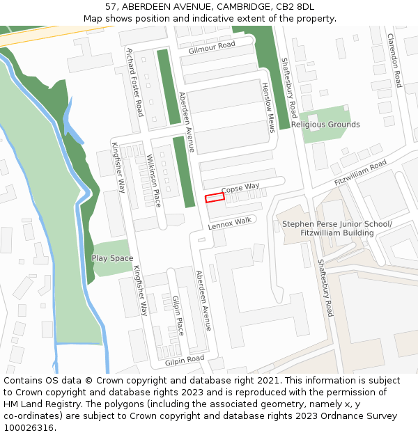 57, ABERDEEN AVENUE, CAMBRIDGE, CB2 8DL: Location map and indicative extent of plot