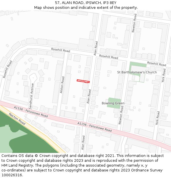 57, ALAN ROAD, IPSWICH, IP3 8EY: Location map and indicative extent of plot