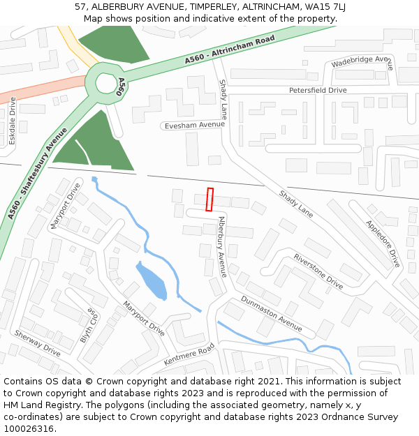 57, ALBERBURY AVENUE, TIMPERLEY, ALTRINCHAM, WA15 7LJ: Location map and indicative extent of plot