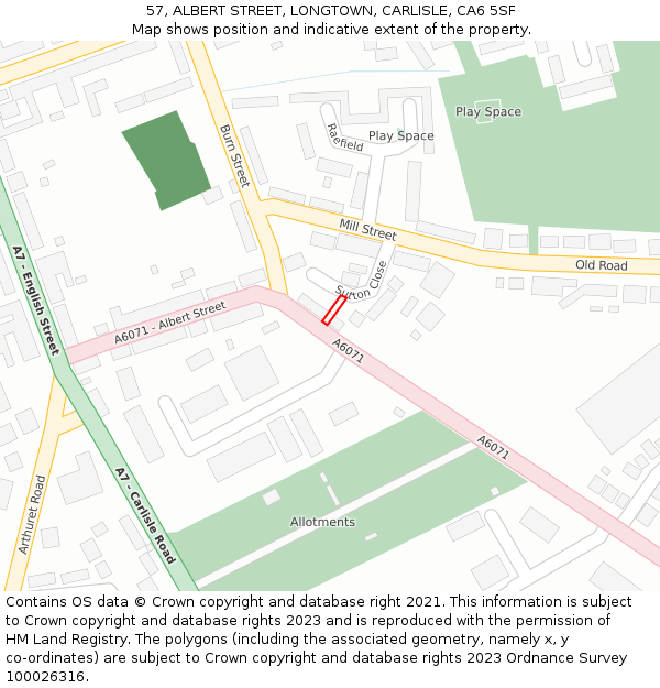 57, ALBERT STREET, LONGTOWN, CARLISLE, CA6 5SF: Location map and indicative extent of plot