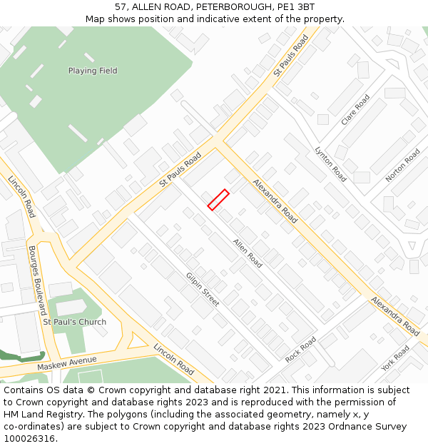 57, ALLEN ROAD, PETERBOROUGH, PE1 3BT: Location map and indicative extent of plot