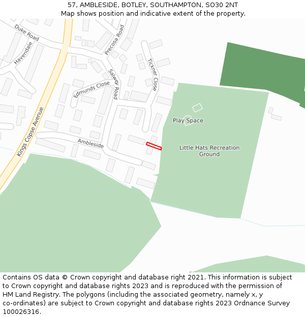 57, AMBLESIDE, BOTLEY, SOUTHAMPTON, SO30 2NT: Location map and indicative extent of plot