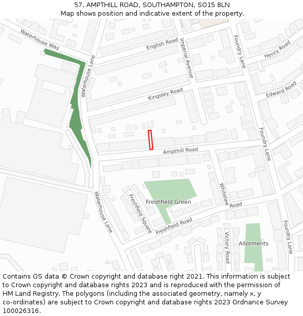 57, AMPTHILL ROAD, SOUTHAMPTON, SO15 8LN: Location map and indicative extent of plot
