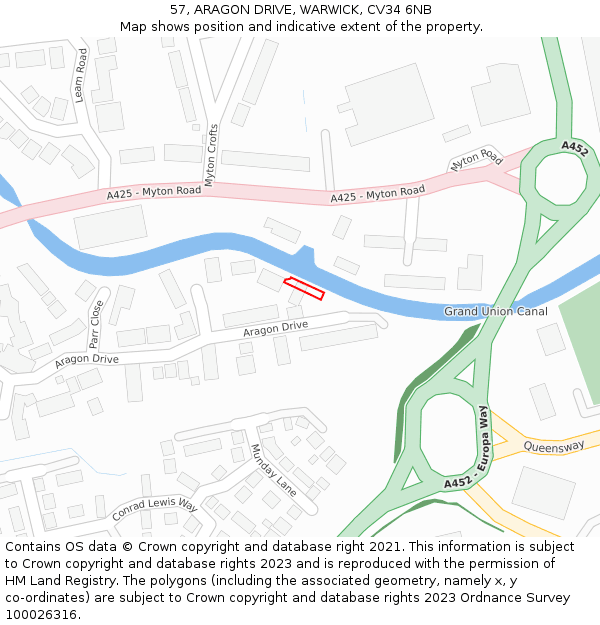 57, ARAGON DRIVE, WARWICK, CV34 6NB: Location map and indicative extent of plot