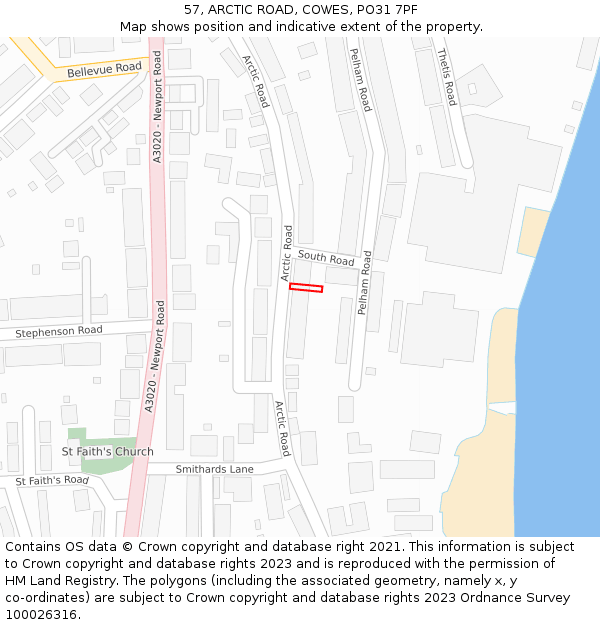 57, ARCTIC ROAD, COWES, PO31 7PF: Location map and indicative extent of plot
