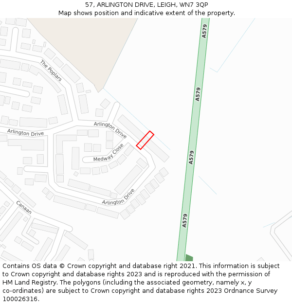 57, ARLINGTON DRIVE, LEIGH, WN7 3QP: Location map and indicative extent of plot