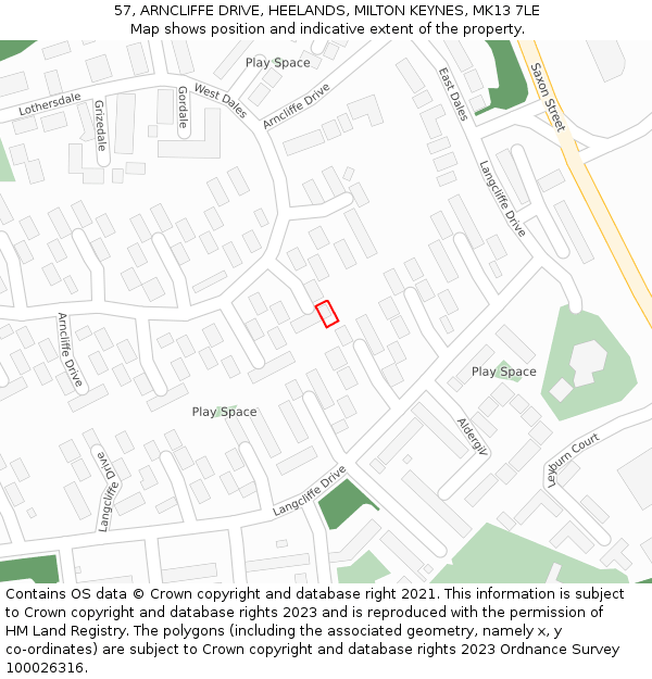 57, ARNCLIFFE DRIVE, HEELANDS, MILTON KEYNES, MK13 7LE: Location map and indicative extent of plot
