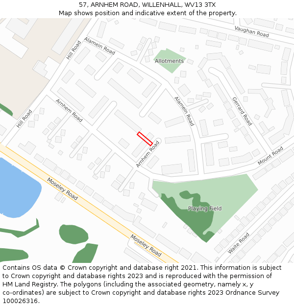 57, ARNHEM ROAD, WILLENHALL, WV13 3TX: Location map and indicative extent of plot