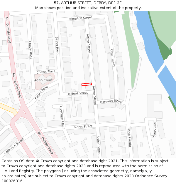 57, ARTHUR STREET, DERBY, DE1 3EJ: Location map and indicative extent of plot