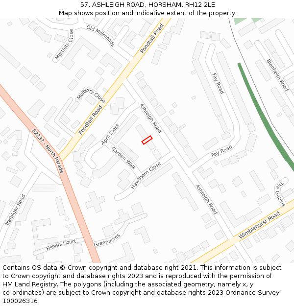 57, ASHLEIGH ROAD, HORSHAM, RH12 2LE: Location map and indicative extent of plot