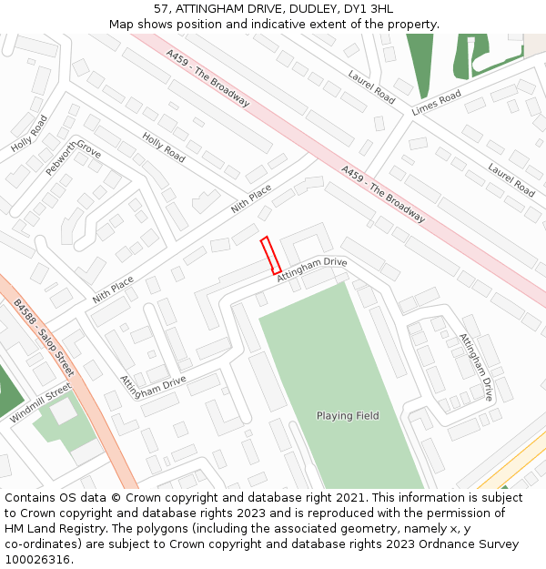 57, ATTINGHAM DRIVE, DUDLEY, DY1 3HL: Location map and indicative extent of plot