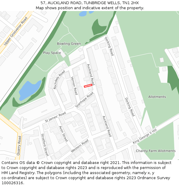 57, AUCKLAND ROAD, TUNBRIDGE WELLS, TN1 2HX: Location map and indicative extent of plot